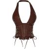 image:imageSOLY HUX Womens Plus Size Halter Tops PU Leather Deep V Neck Lace Up Backless Sleeveless Summer Crop Tank TopPlain Brown