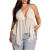 image:imageSOLY HUX Womens Plus Size Halter Tops Y2k Sexy Deep V Neck Tie Backless Sleeveless Flowy Asymmetrical Hem Summer TopPlain Apricot