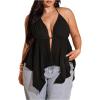 image:imageSOLY HUX Womens Plus Size Halter Tops Y2k Sexy Deep V Neck Tie Backless Sleeveless Flowy Asymmetrical Hem Summer TopPure Black