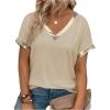 image:imageSOLY HUX Womens Plus Size Metallic T Shirt V Neck Short Sleeve Tee Casual Summer TopsPure Khaki