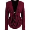 image:imageSOLY HUX Womens Plus Size Ruched Cowl Neck T Shirt Long Sleeve Asymmetrical Party Club TopsPure Burgundy