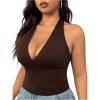 image:imageSOLY HUX Womens Plus Size Sexy Halter Deep V Neck Tank Top Backless Sleeveless Slim Fitted Going Out Crop TopsChocolate Brown