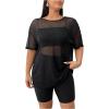 image:imageSOLY HUX Womens Plus Size Summer Mesh Tees Short Sleeve Crew Neck See Through TShirts TopsSolid Black