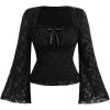 image:imageSOLY HUX Womens Plus Size T Shirt Bell Long Sleeve Square Neck Ruched Tee Y2k Lace Going Out TopsPlain Black