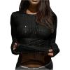 image:imageSOLY HUX Womens Rhinestone Sheer T Shirt Crew Neck Long Sleeve Sparkly Going Out TopsPure Black