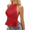 image:imageSOLY HUX Womens Ruffle Halter Neck Camisole Sleeveless Open Back Cute Party Going Out TopsSolid Red
