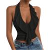 image:imageSOLY HUX Womens Ruffle Trim Halter Tops Ruched V Neck Sleeveless Going Out Crop TopsSolid Black