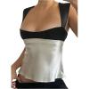 image:imageSOLY HUX Womens Satin Tank Top Color Block Scoop Neck Sleeveless Tie Back Summer TopsBlack and White