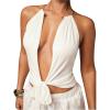 image:imageSOLY HUX Womens Sexy Halter Crop Top Tie Front Deep V Neck Backless Vest Shirts ClubwearPure White