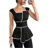 image:imageSOLY HUX Womens Square Neck Cap Sleeve Blouse Peplum Asymmetrical Summer Casual Work TopsBlack