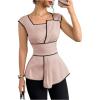 image:imageSOLY HUX Womens Square Neck Cap Sleeve Blouse Peplum Asymmetrical Summer Casual Work TopsPink