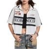 image:imageSOLY HUX Womens Summer Button Down Vintage Shirt Short Sleeve Graphic Crop Tops Motorcycle BlouseWhite Graphic
