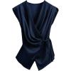image:imageSOLY HUX Womens V Neck Satin Blouse Wrap Tie Side Sleeveless Shirt Summer Business Casual TopsSolid Dark Blue