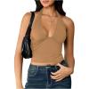 image:imageSOLY HUX Womens Y2K Halter Crop Tops V Neck Sleeveless Backless Going Out Slim Fit TopsSolid Khaki