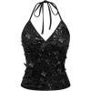 image:imageSOLY HUX Womens Y2k Sequin Halter Crop Top Cute 3D Butterfly Glitter Coquette Party Club TopsPure Black