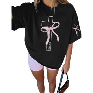 image:imageSOLY HUX Girls Graphic Tees Bow Print Short Sleeve Crewneck T Shirt Drop Shoulder Casual Summer TopsBlack Bow