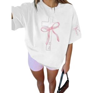 image:imageSOLY HUX Girls Graphic Tees Bow Print Short Sleeve Crewneck T Shirt Drop Shoulder Casual Summer TopsWhite Bow
