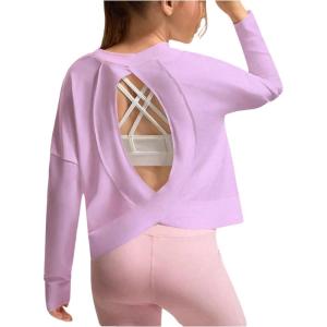 image:imageSOLY HUX Girls Long Sleeve TShirt Cutout Athletic Shirts Basic Sports Tee Tops ActivewearPure Purple
