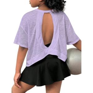 image:imageSOLY HUX Girls Open Back Workout Tops Short Sleeve Crew Neck Running Sports T Shirts Summer ClothesMauve Purple