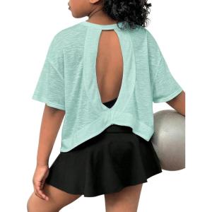 image:imageSOLY HUX Girls Open Back Workout Tops Short Sleeve Crew Neck Running Sports T Shirts Summer ClothesMint Green