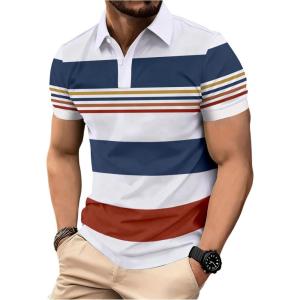 image:imageSOLY HUX Mens Color Block Striped Golf Shirts Short Sleeve Classic TShirt Business Casual TopsWhite Multi