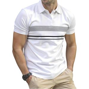 image:imageSOLY HUX Mens Summer Golf Shirts Colorblock Striped Collared TShirt Casual Work Pullover TopsWhite Striped