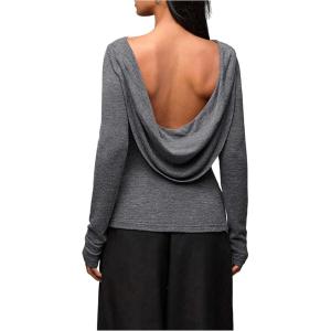 image:imageSOLY HUX Womens Backless Draped Top Boat Neck Long Sleeve Going Out T ShirtsPlain Grey