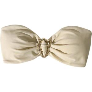 image:imageSOLY HUX Womens Bandeau Bikini Top Ruched Strapless Tie Back Swimsuit Bathing Suit TopsPlain Apricot