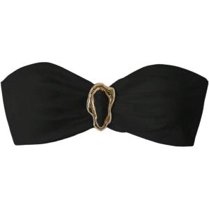 image:imageSOLY HUX Womens Bandeau Bikini Top Ruched Strapless Tie Back Swimsuit Bathing Suit TopsPlain Black