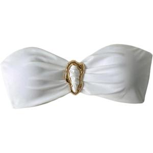 image:imageSOLY HUX Womens Bandeau Bikini Top Ruched Strapless Tie Back Swimsuit Bathing Suit TopsSolid White