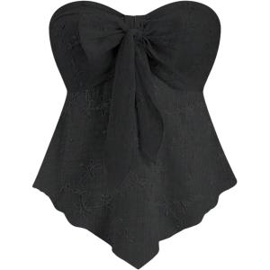 image:imageSOLY HUX Womens Bow Tie Front Tube Tops Strapless Sleeveless Bandeau Asymmetric Flowy Summer TopPlain Black