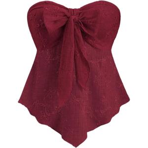 image:imageSOLY HUX Womens Bow Tie Front Tube Tops Strapless Sleeveless Bandeau Asymmetric Flowy Summer TopPlain Red