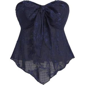 image:imageSOLY HUX Womens Bow Tie Front Tube Tops Strapless Sleeveless Bandeau Asymmetric Flowy Summer TopPure Dark Blue
