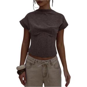 image:imageSOLY HUX Womens Crew Neck Cap Sleeve Shirts Tank Top Zip Back Casual Pullover Going Out TopsDark Grey