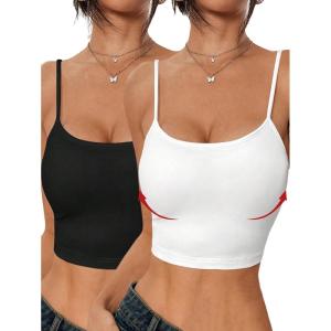 image:imageSOLY HUX Womens Crop Camisole 2 Packs Spaghetti Strap Tank Tops with Built in Bras UndershirtsBlack and White
