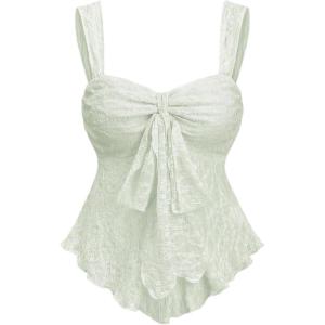 image:imageSOLY HUX Womens Cute Babydoll Tops Sleeveless Tie Front Lace Peplum Tank Top Summer Going Out Camisole TopMint Green