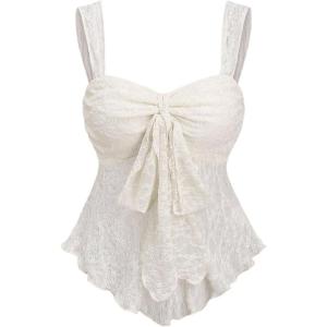 image:imageSOLY HUX Womens Cute Babydoll Tops Sleeveless Tie Front Lace Peplum Tank Top Summer Going Out Camisole TopPlain Apricot