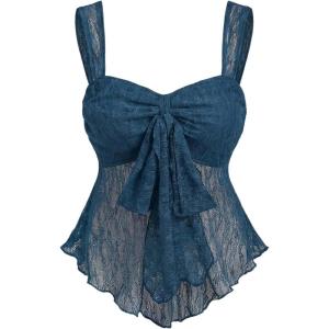 image:imageSOLY HUX Womens Cute Babydoll Tops Sleeveless Tie Front Lace Peplum Tank Top Summer Going Out Camisole TopPlain Blue