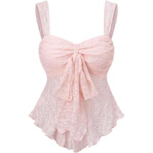 image:imageSOLY HUX Womens Cute Babydoll Tops Sleeveless Tie Front Lace Peplum Tank Top Summer Going Out Camisole TopPlain Pink