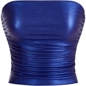 image:imageSOLY HUX Womens Faux Leather Strapless Crop Tube Tops Going Out Bandeau Shirts Rave Concert OutfitRoyal Blue