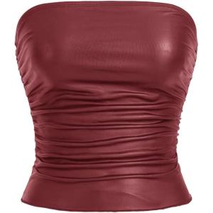 image:imageSOLY HUX Womens Faux Leather Strapless Crop Tube Tops Going Out Bandeau Shirts Rave Concert OutfitSolid Red