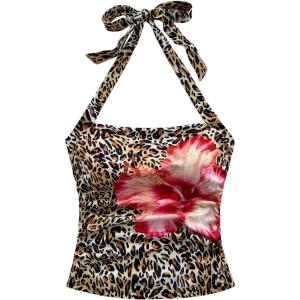 image:imageSOLY HUX Womens Floral Print Halter Neck Crop Tops Tie Backless Fitted Tank Shirts Summer Vacation ClothesLeopard Print
