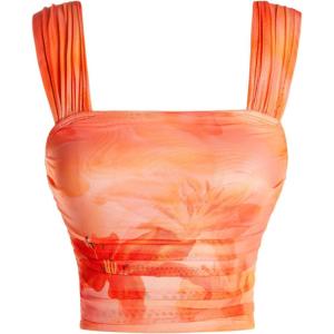 image:imageSOLY HUX Womens Floral Print Tank Tops Square Neck Sleeveless Going Out Tops Double Lined Summer Crop Tank TopsCoral Orange
