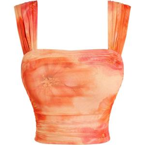 image:imageSOLY HUX Womens Floral Print Tank Tops Square Neck Sleeveless Going Out Tops Double Lined Summer Crop Tank TopsOrange Floral