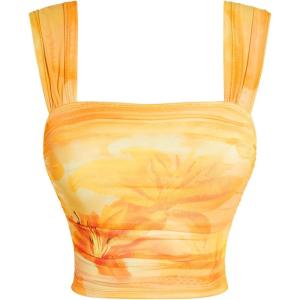 image:imageSOLY HUX Womens Floral Print Tank Tops Square Neck Sleeveless Going Out Tops Double Lined Summer Crop Tank TopsVivid Yellow