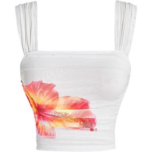 image:imageSOLY HUX Womens Floral Print Tank Tops Square Neck Sleeveless Going Out Tops Double Lined Summer Crop Tank TopsWhite Floral