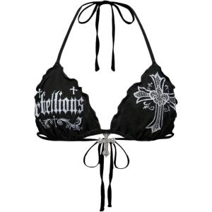 image:imageSOLY HUX Womens Gothic Graphic Halter Tops Y2k Tie Backless Sleeveless Cami Crop TopsBlack Letter