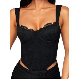 image:imageSOLY HUX Womens Lace Tank Top Sleeveless Bustier Corset Slim Fitted Going Out Party Club Crop TopsPure Black