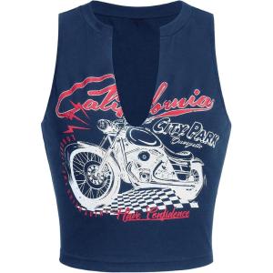 image:imageSOLY HUX Womens Letter Graphic Tank Top Notched V Neck Sleeveless Summer Crop Tops StreetwearDark Blue Motorcycle