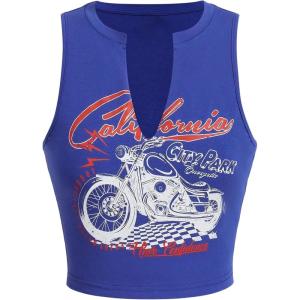 image:imageSOLY HUX Womens Letter Graphic Tank Top Notched V Neck Sleeveless Summer Crop Tops StreetwearRoyal Blue Motorcycle